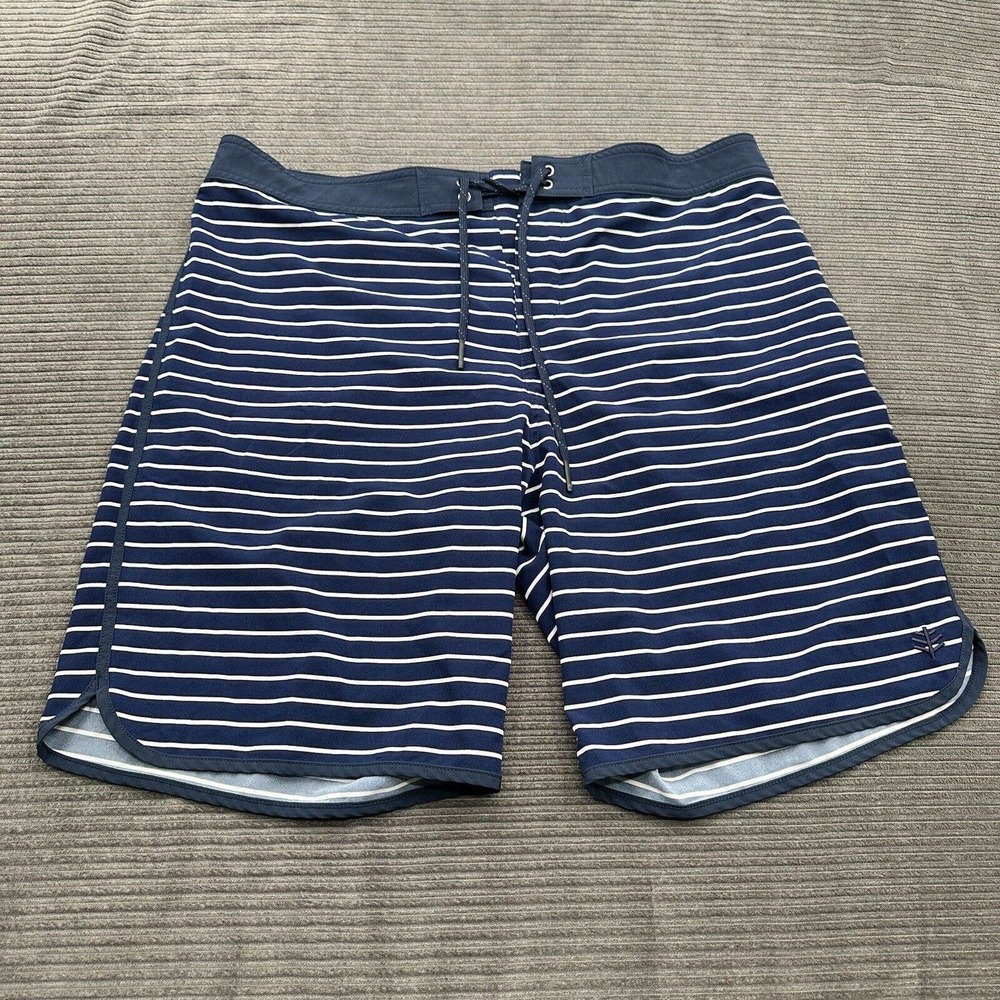 Coolibar Board Shorts Men 38 Navy White Stripe UPF 50+ Outdoors Casual Beach.‎